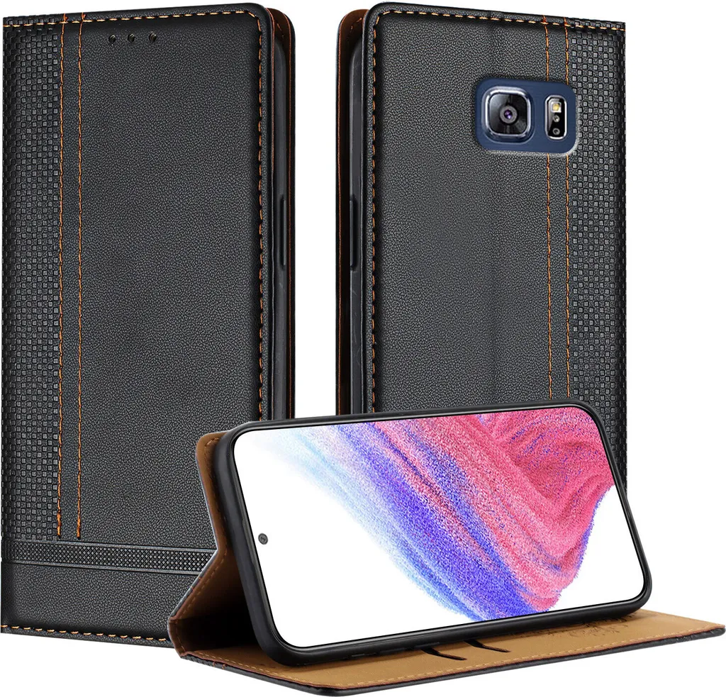 Offerta Custodia Pelle Samsung Galaxy S6 Edge Plus Stand Nero