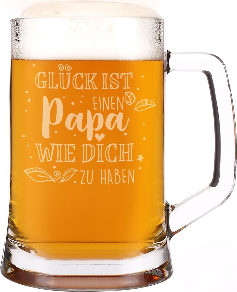 Bierkrug für Väter mit Gravur – 500 ml Bierglas als Geschenk zum Vatertag (Glück)