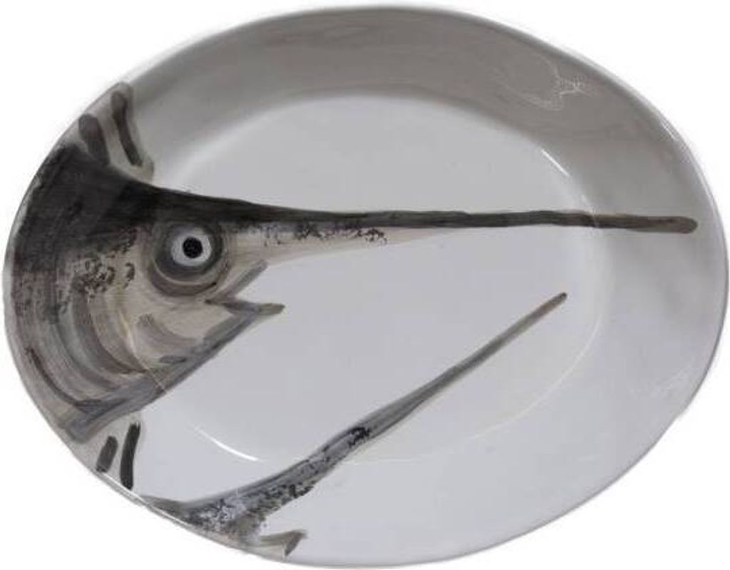 Pastateller MARINA PESCE SPADA Fisch oval 20x26cm weiß grau Virginia Casa