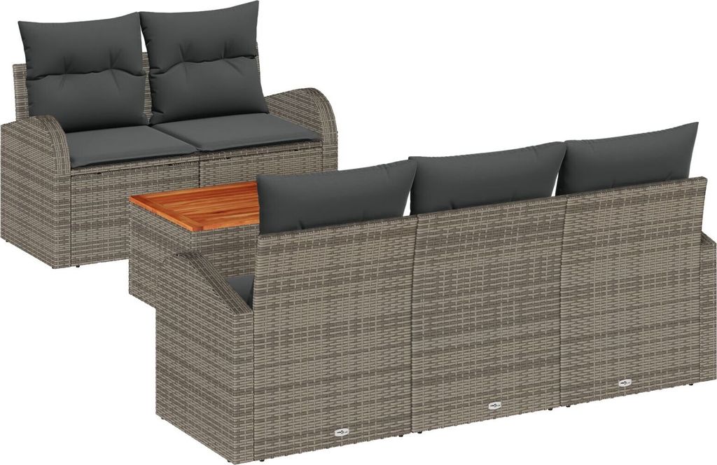 Möbel 6-teiliges Garten Sofa Set mit Kissen Grau Poly Rattan Akazie - Gartensofas 3347517