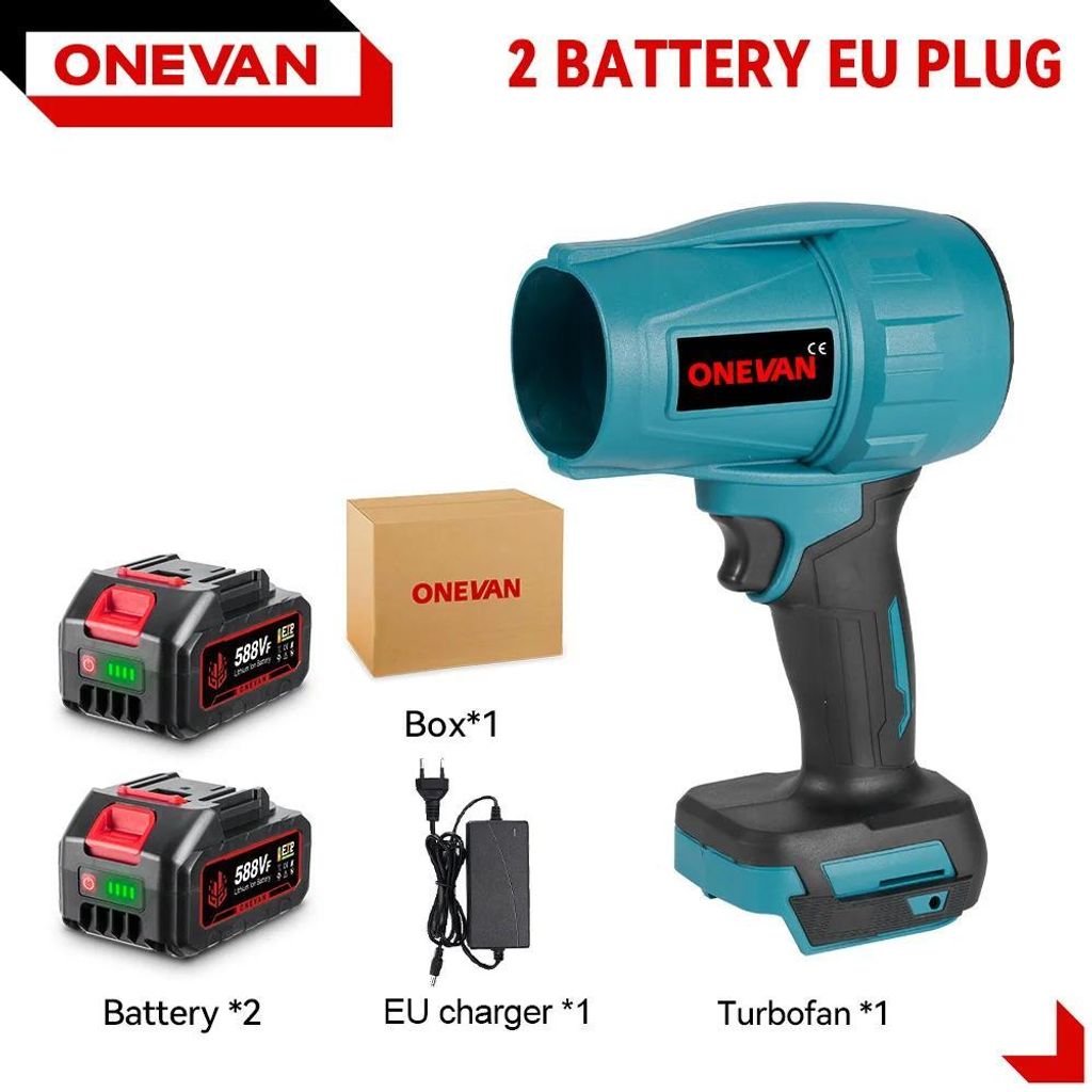 Akku-Laubbläser - Handgeführtes Turbogebläse - Kabellos - 150 m/s Luftgeschwindigkeit - 1200 W - 2 Akkus + EU-Ladegerät - Bürstenmotor - Orange