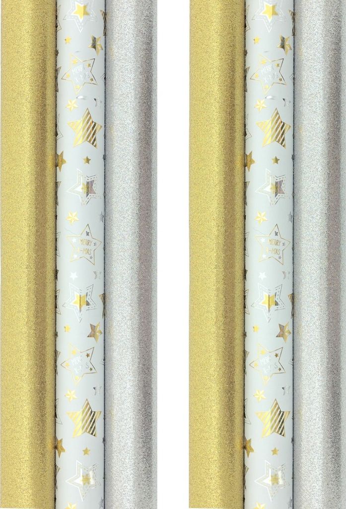 Golden Stars Geschenkpapier – Weihnachtspapier für Weihnachten – 3 Meter x 70 cm – 6 Rollen