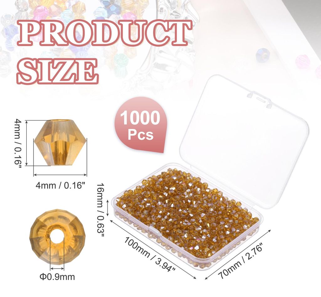 1000 Stš¹ck Facettierte Glasperlen, 4mm Kristall Facettierte Perlen, Kristallperlen Zum Auff?deln, Doppelkegel Perlen mit Box fš¹r Armband, Hal...