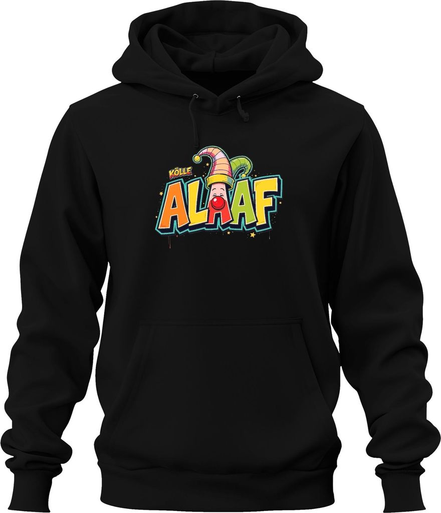 Kölle Alaaf Karneval Köln Jeck Clown bunt Fasching Fastnacht Narr Uni Hoodie Kapuzenpullover, Schwarz, L