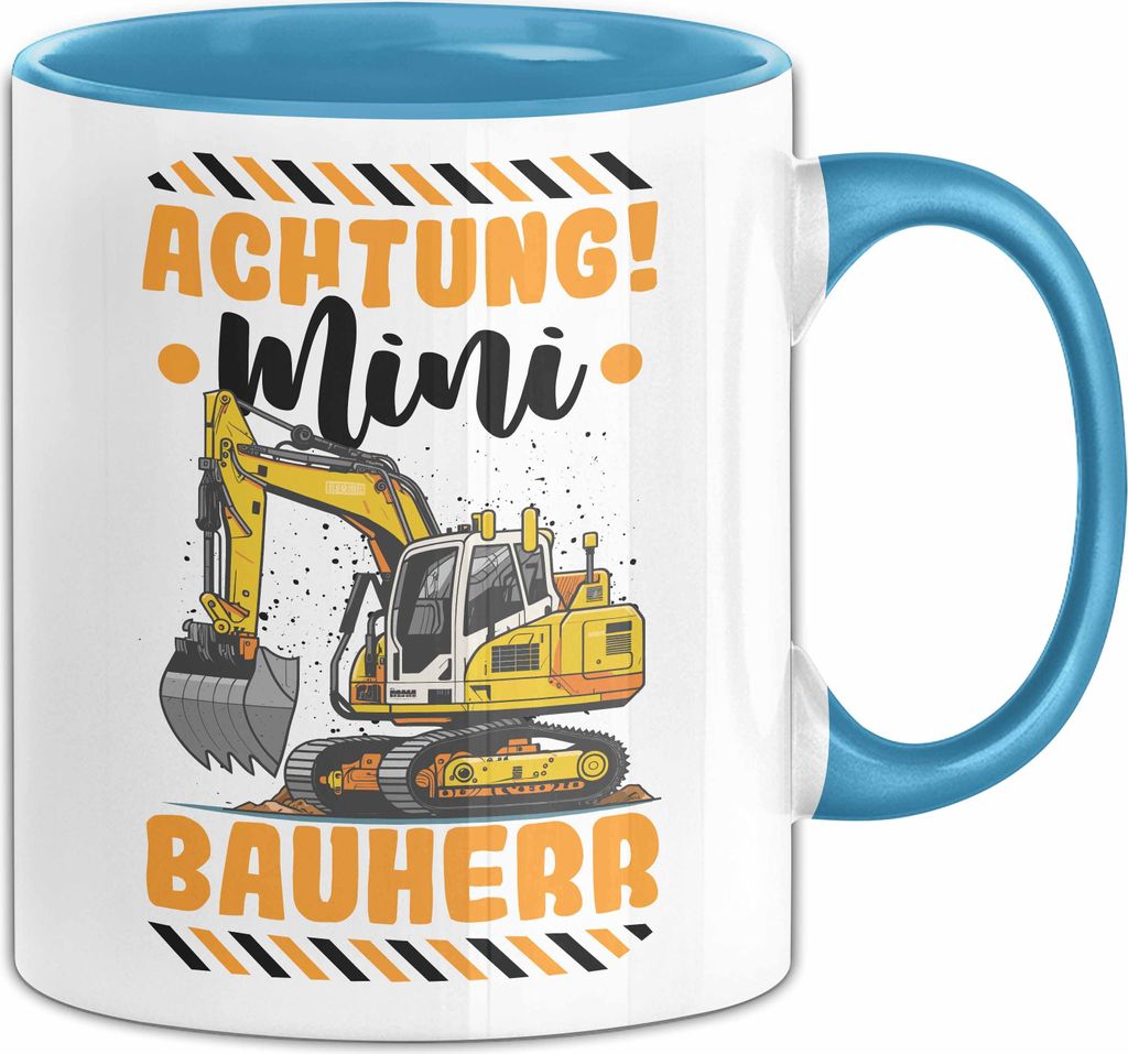 Achtung Mini Bauleiter Tasse Geschenkidee Kakaobecher Jungs (Blau)