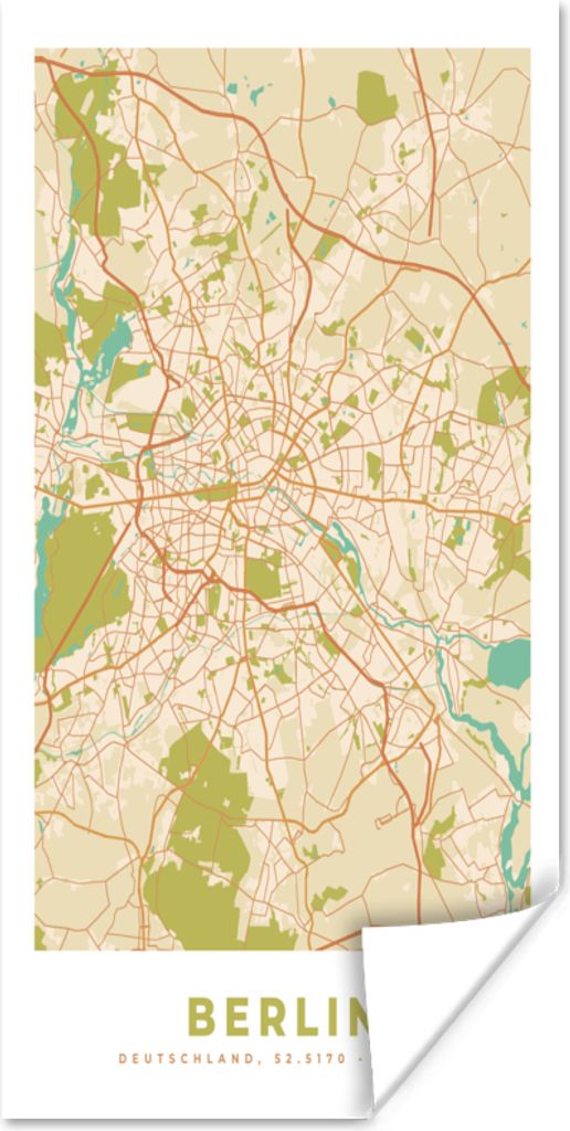 MuchoWow Poster Berlin - Stadtplan - Vintage - Karte 80x160 cm - Kinderzimmer
