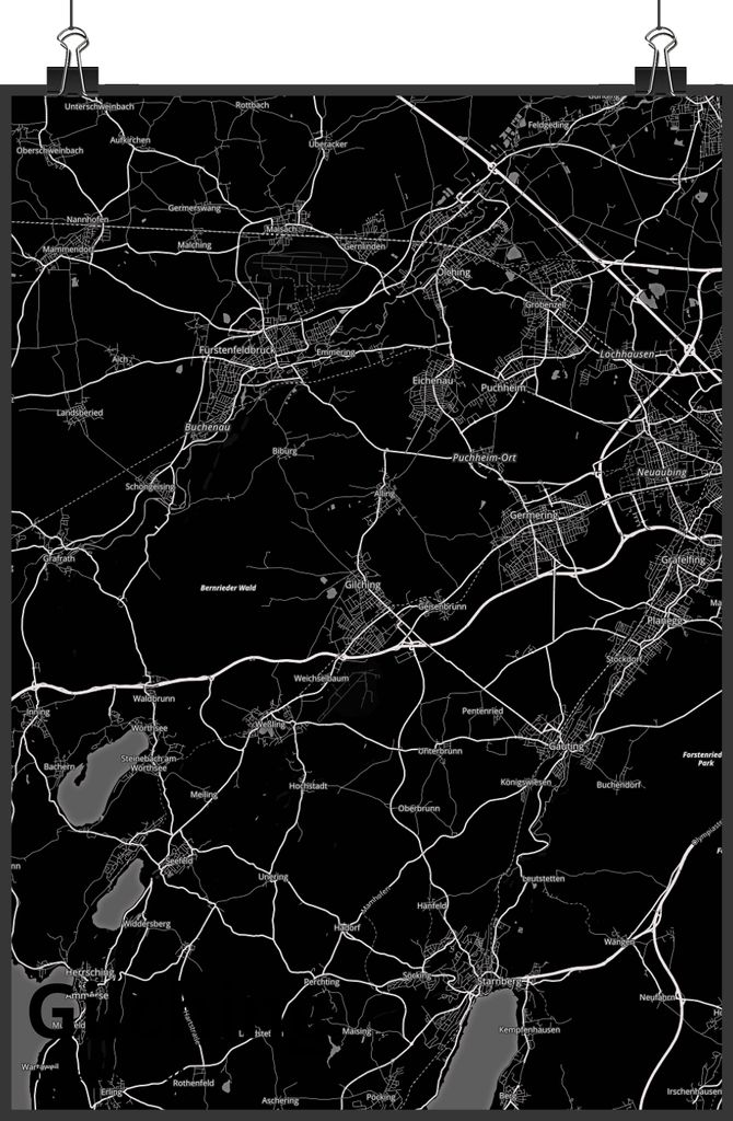 Mr. & Mrs. Panda Bild Gilching DIN A4 - Geschenk, Plakat, Kunstdruck, Wandbild, wanddeko, Stadt Dorf Karte Landkarte Map Stadtplan, drucke