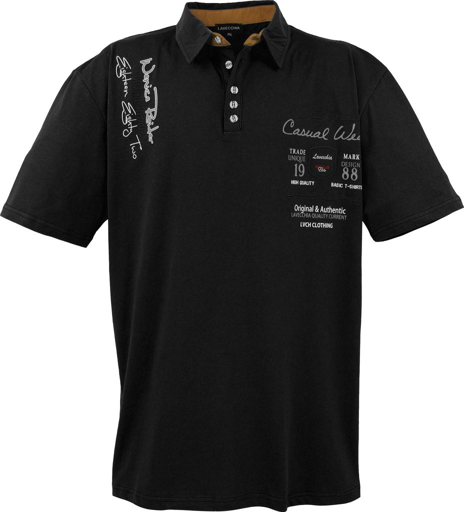 Übergrössen Hippes Polo-Shirt Kurzarm LAVECCHIA Schwarz 7XL