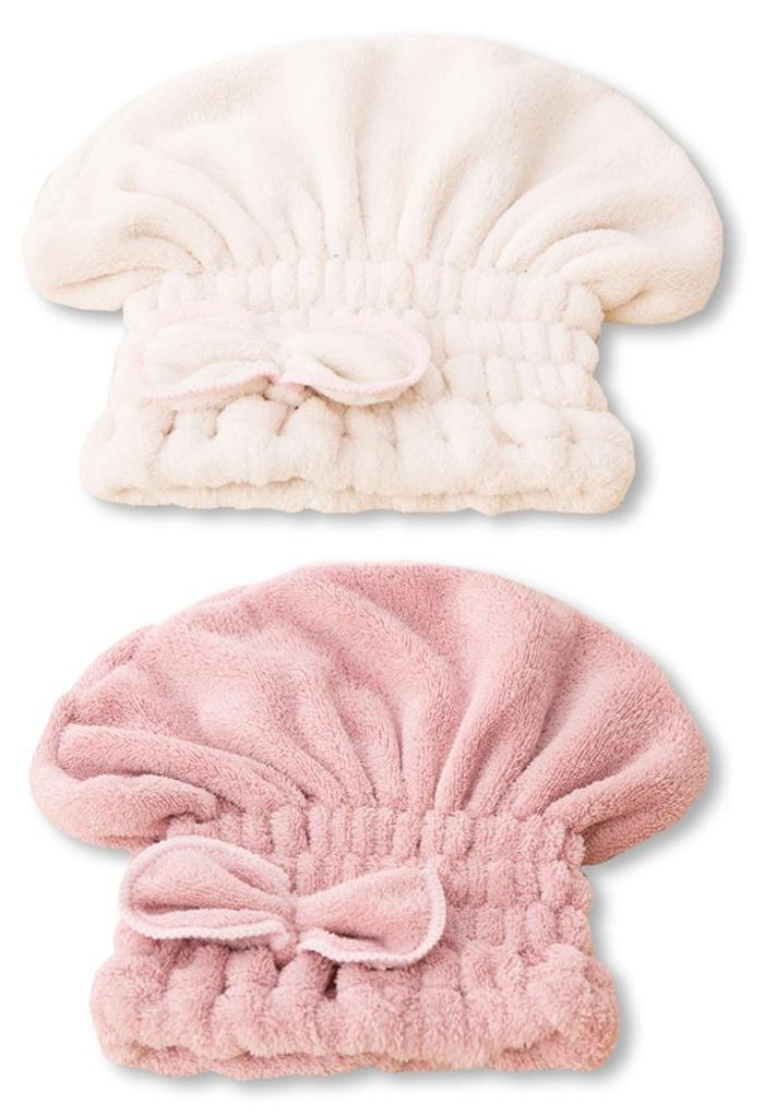 2er-Pack Mikrofaser-Haartrockenhauben, weich und saugfähig, schnelltrocknend, als Haarturban oder Badehaube geeignet, rosa + beige