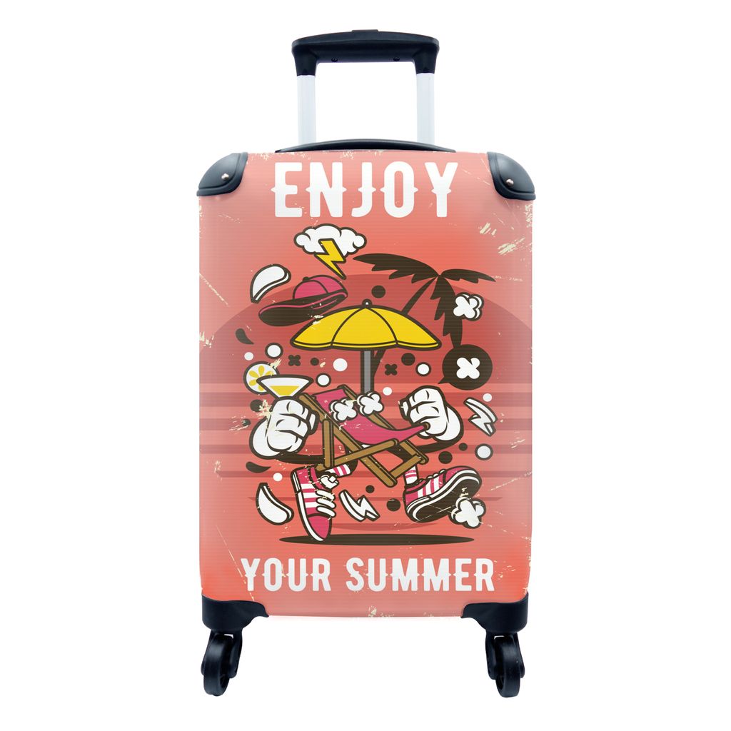 MuchoWow Koffer Handgepäck Trolley Rollkoffer Kleine Reisekoffer mit 4 Rollen - Sonnenschirm - Sommer - Retro - Cabin Size < 55x40x23 cm & 55x40...