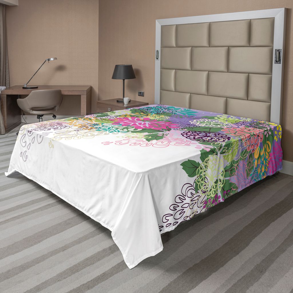 ABAKUHAUS Blume Bettlaken, Hand Gezeichnete Art Grafik Blumendruck Natur Inspiration Vintage Old Bohemian, weiches bequemes oberes Bettlaken für e...