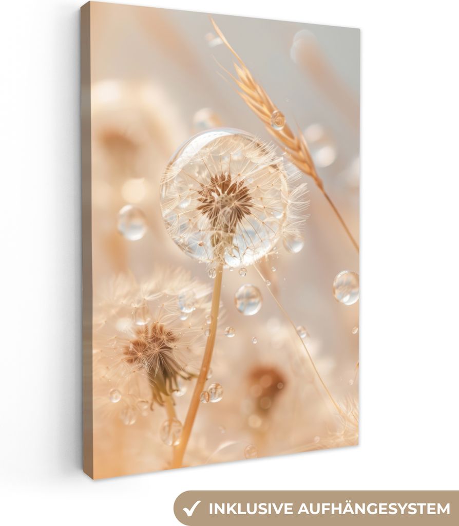 MuchoWow - Leinwandbilder - Löwenzahn - Wasser - Natur - Stillleben - Modern, Wandbild, Wanddeko Bilder Wohnzimmer, 60x90 cm