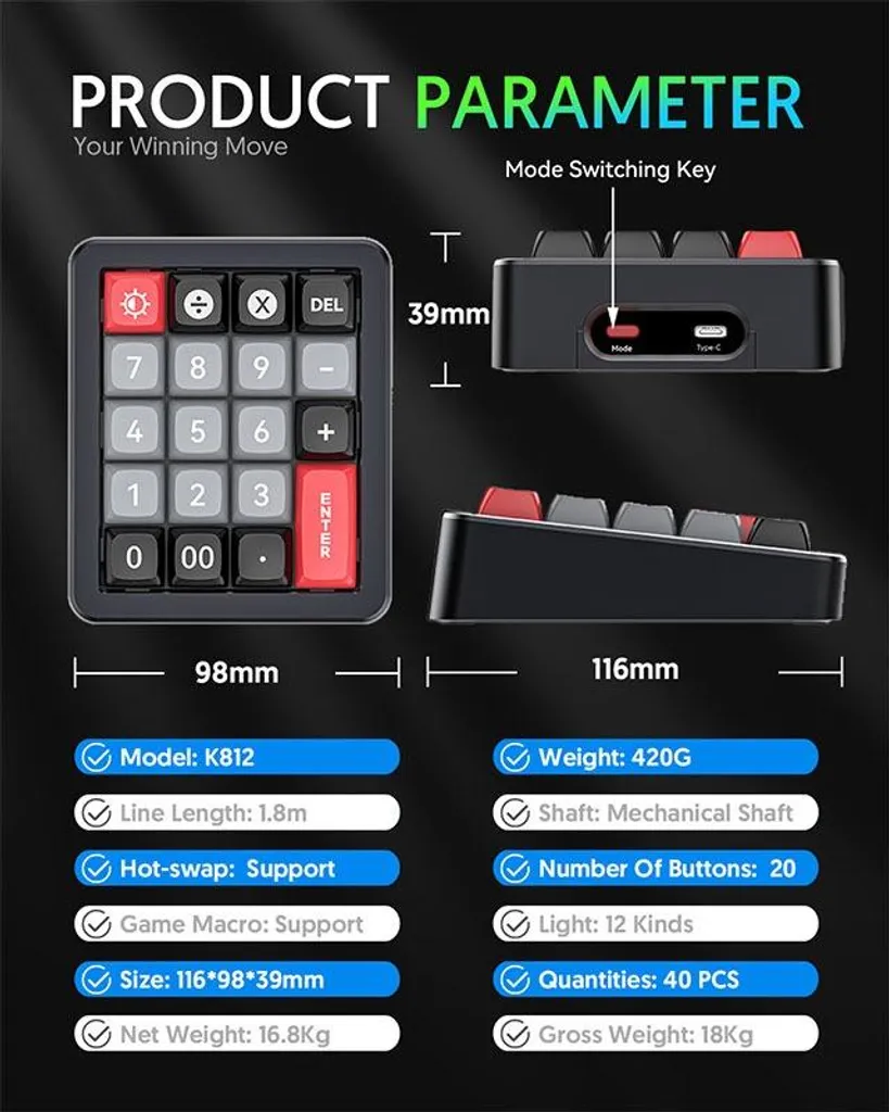 Mini clavier mécanique RGB pour gaming filaire noir - Format compact