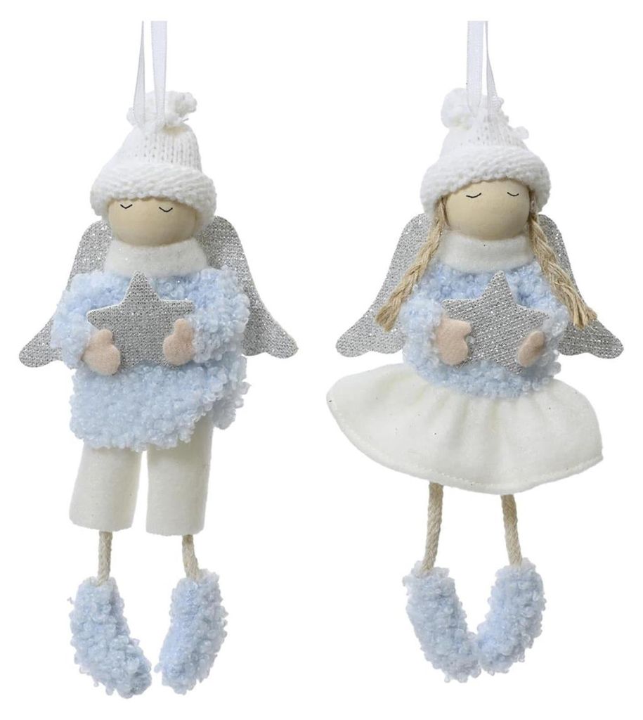 Decoris Weihnachtsanhänger Engel blau weiß 8x3x16cm