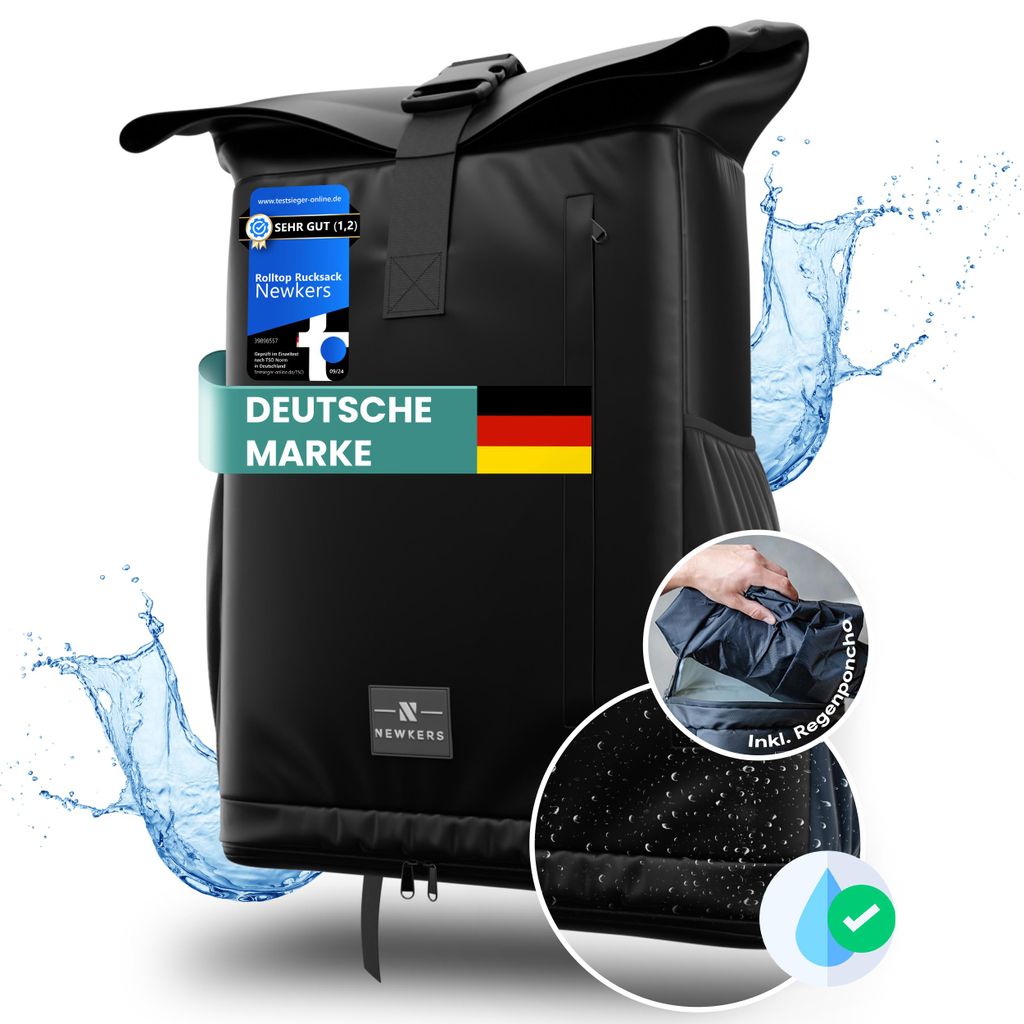 17-20L Rolltop Rucksack, Regenponcho, 100% wasserdicht, wetterfest - Perfekt für Uni, Schule, Freizeit - Stylisher Daypack für Damen & Herren –...
