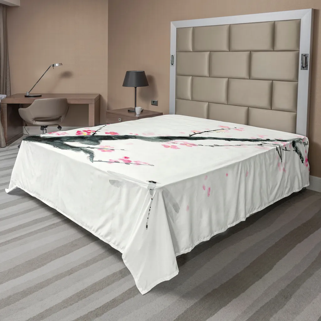 Drap de dessus Rose et Noir Motif Floral et Libellule - Grand Format