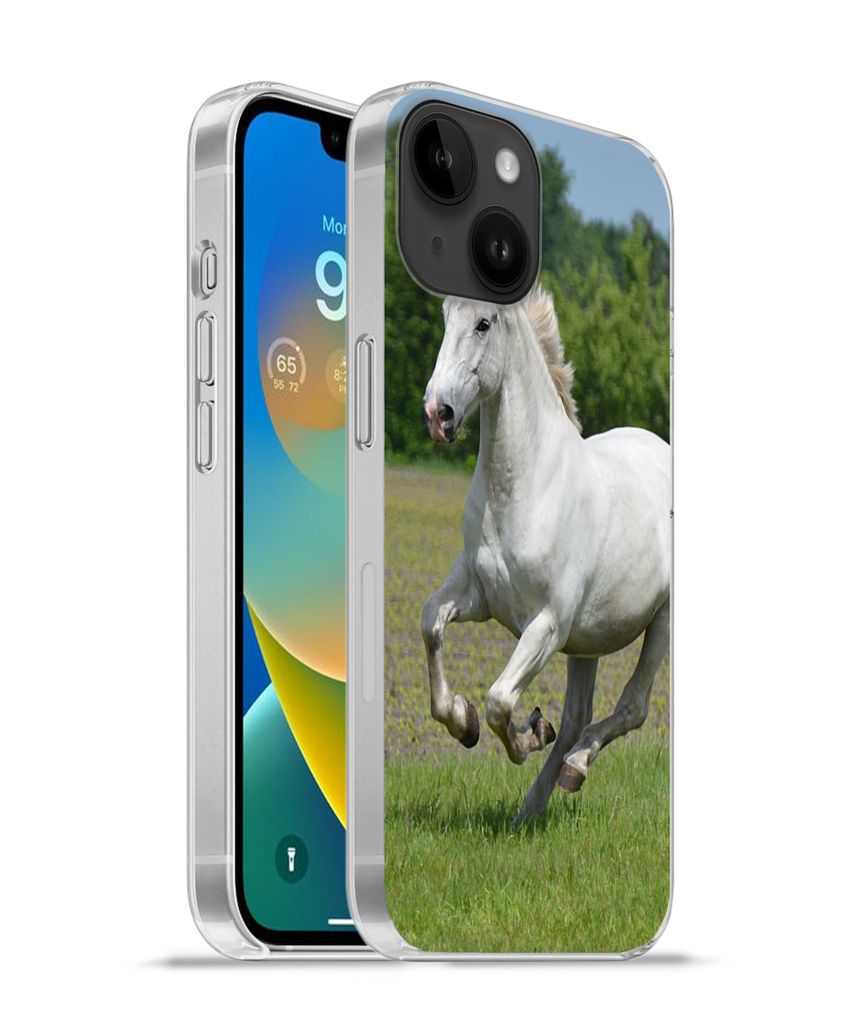MuchoWow Handyhülle Schutzhülle Hülle für Apple iPhone 14 - Softcase Pferde - Natur - Weiß Silikon Softcase Handy Hülle - Mobiltelefonhülle