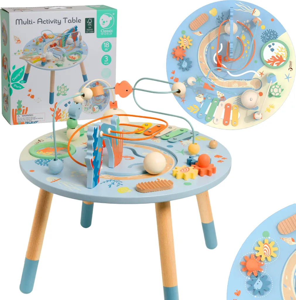 Table d'activités Sea Life avec xylophone et jeux de motricité en bois