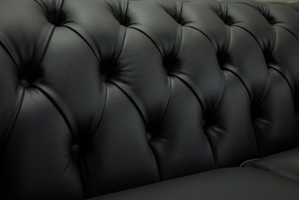 2 Sitzer Couch Polster Sofa Textil Stoff Chesterfield Couchen Garnitur Schwarz