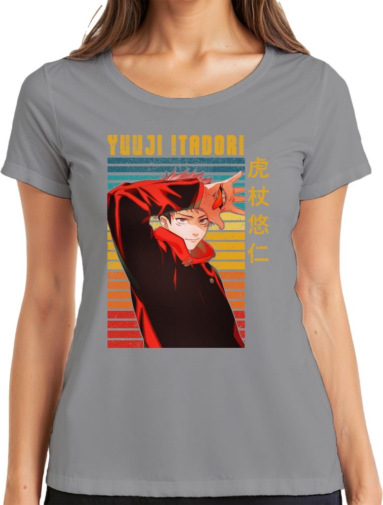 Yuji Itadori Jujutsu Kaisen Anime Manga Fan Geschenk Retro Damen T-Shirt, Grau, L