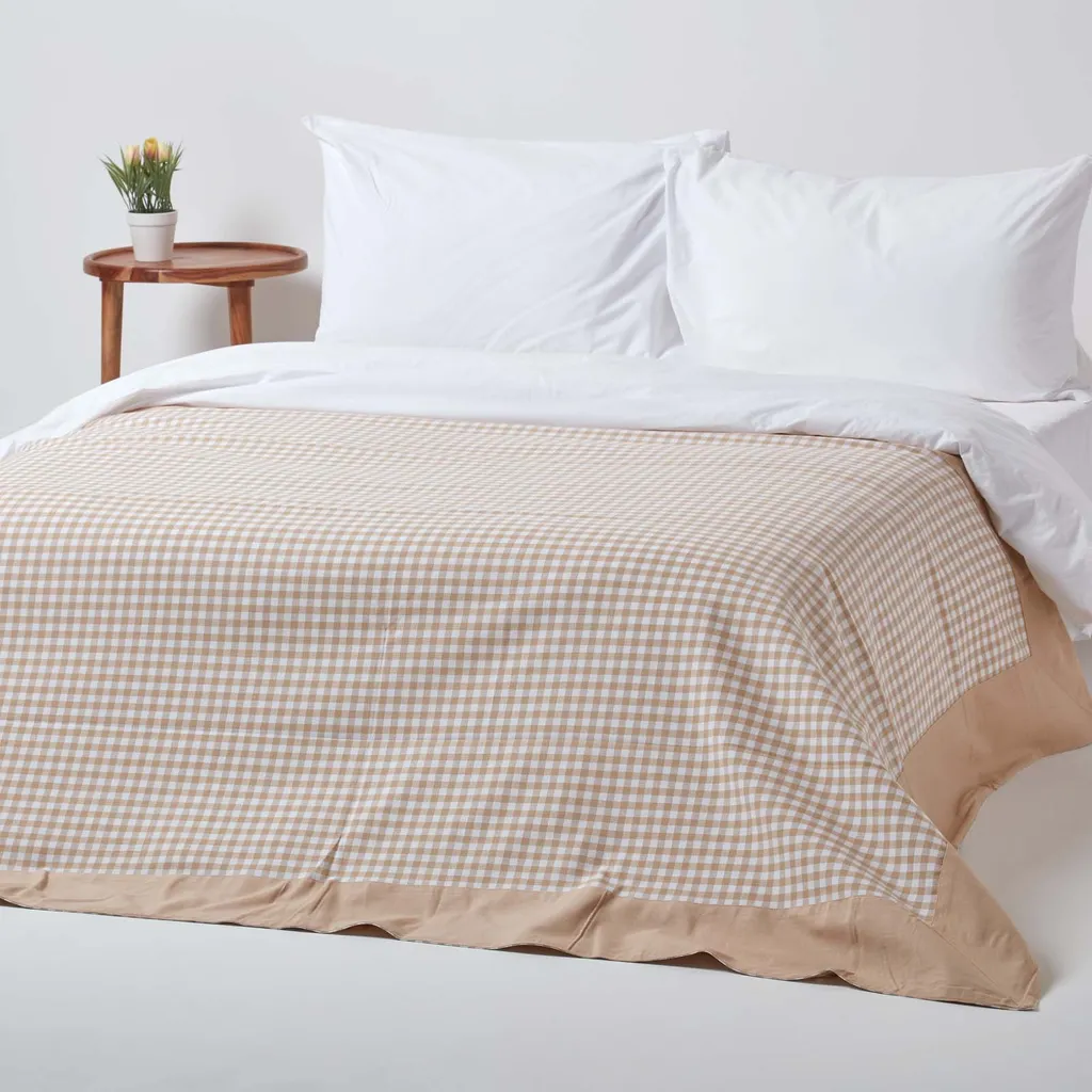 Couvre-lit Vichy Beige 150x200 cm Homescapes en Coton de Qualité