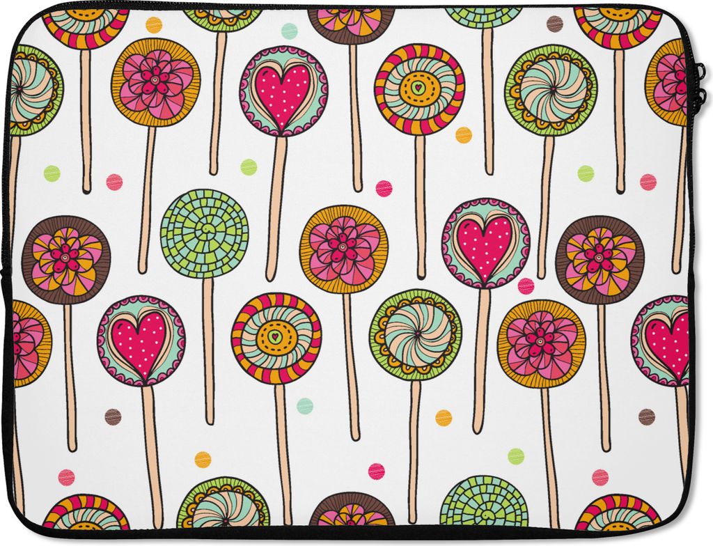 MuchoWow Laptop Hülle 17 Zoll Laptoptasche Muster - Lollipop - Herzen - Süßigkeiten - Zipper - Schutzabdeckung