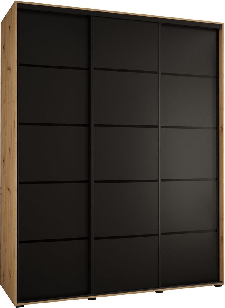 MEBLE KRYSPOL Davos 4 Schrank, drei Türen - 235,2x200x60 cm - Artisan Schwarz Schwarz