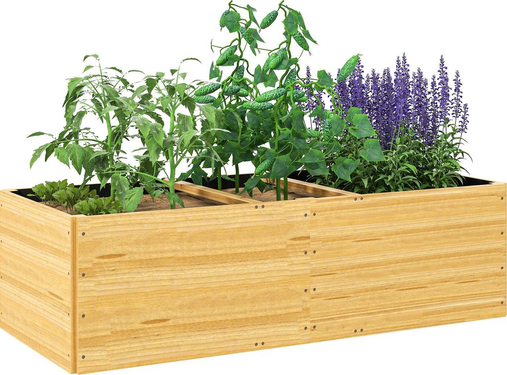 Hochbeet. Pflanzenbeet aus Holz mit 3 Pflanzzonen. fš¹r Gemš¹se. Kr?uter. Blumen. 140 x 60 x 40 cm