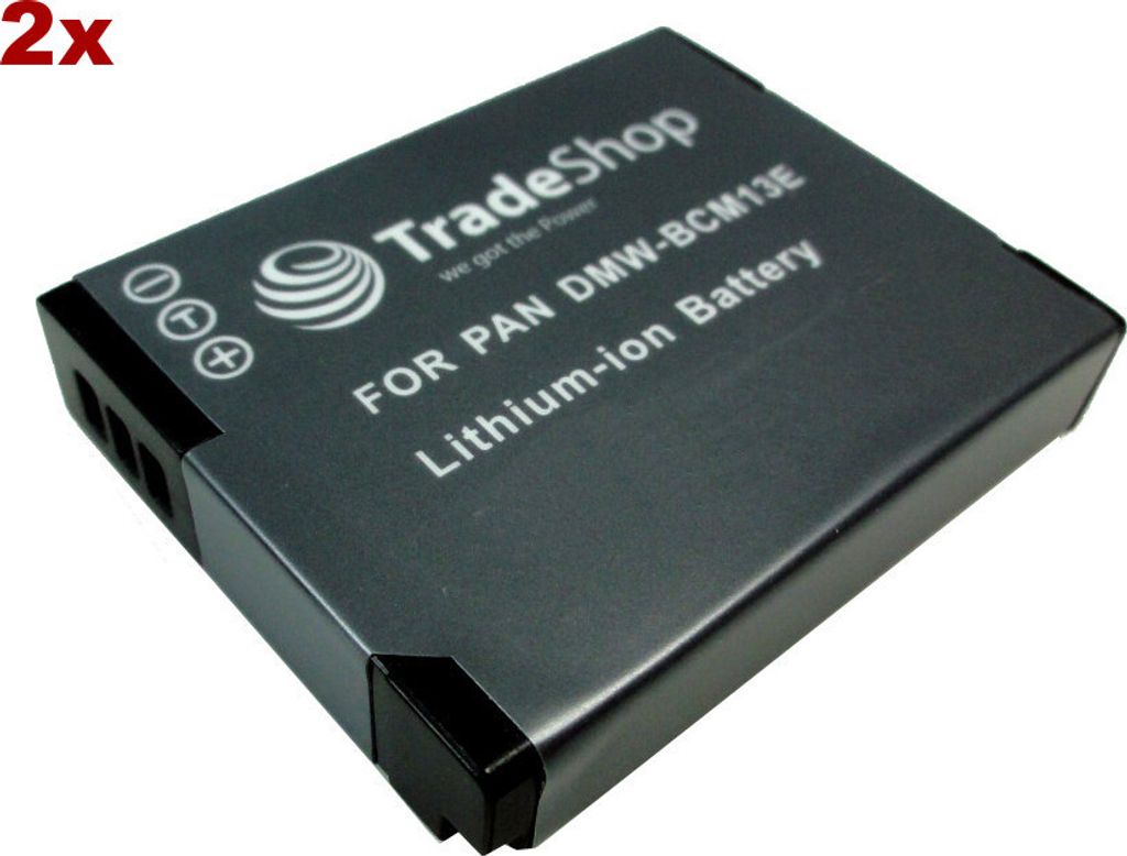 2x Trade-Shop Li-Ion Akku, 3,6/3,7V ersetzt Panasonic DMW-BCM13 DMW-BCM13E DMW-BCM13PP für Panasonic Lumix DMC FT5 TS5 TZ40 TZ41 ZS30 LZ40 TZ55 TZ...