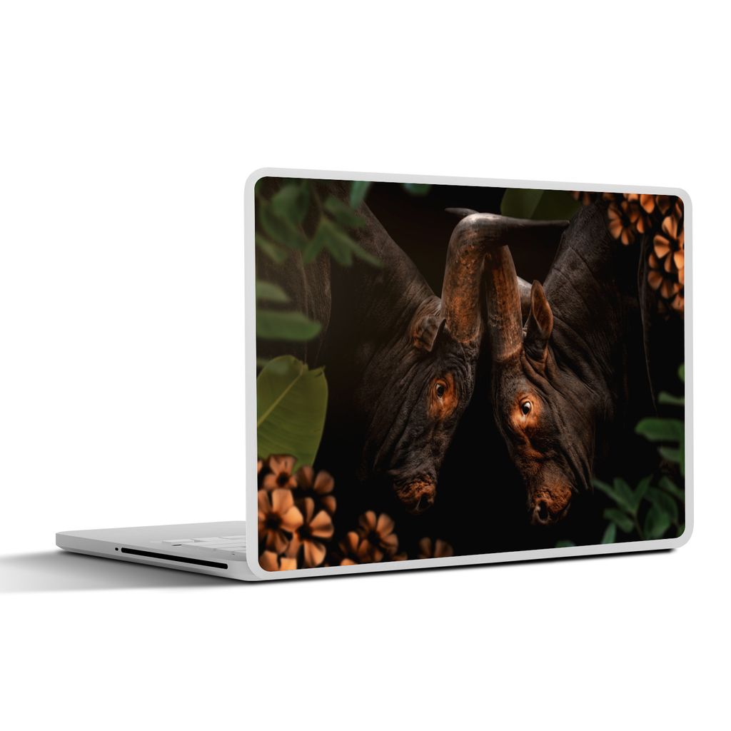 MuchoWow Laptop Aufkleber Sticker Cover Dschungel - Kuh - Blumen - Pflanzen 25x18 cm - Laptop-Deko