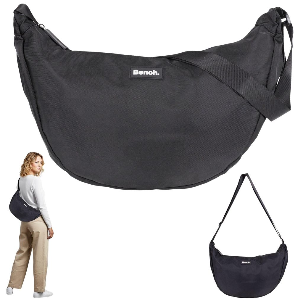 Handtasche Bench Damen Slingbag Crossbody Schultertasche Moon Sichel Form Tasche Freizeittasche Damentasche Nova Crossbag 64216 0100 Schwarz + Etui