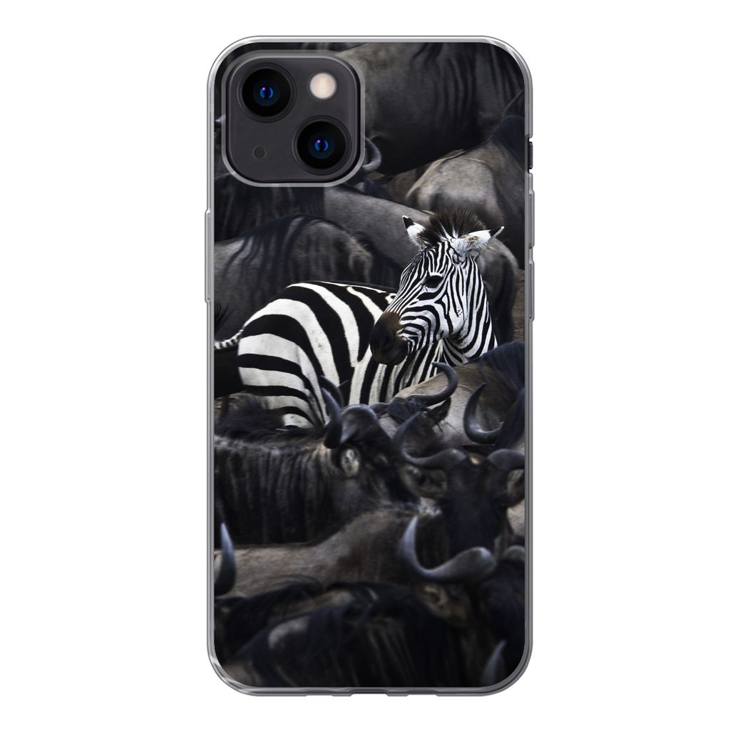 MuchoWow Handyhülle Schutzhülle Hülle für iPhone 13 mini Zebra - Büffel - Braun Silikon Softcase Handy Hülle - Softcase