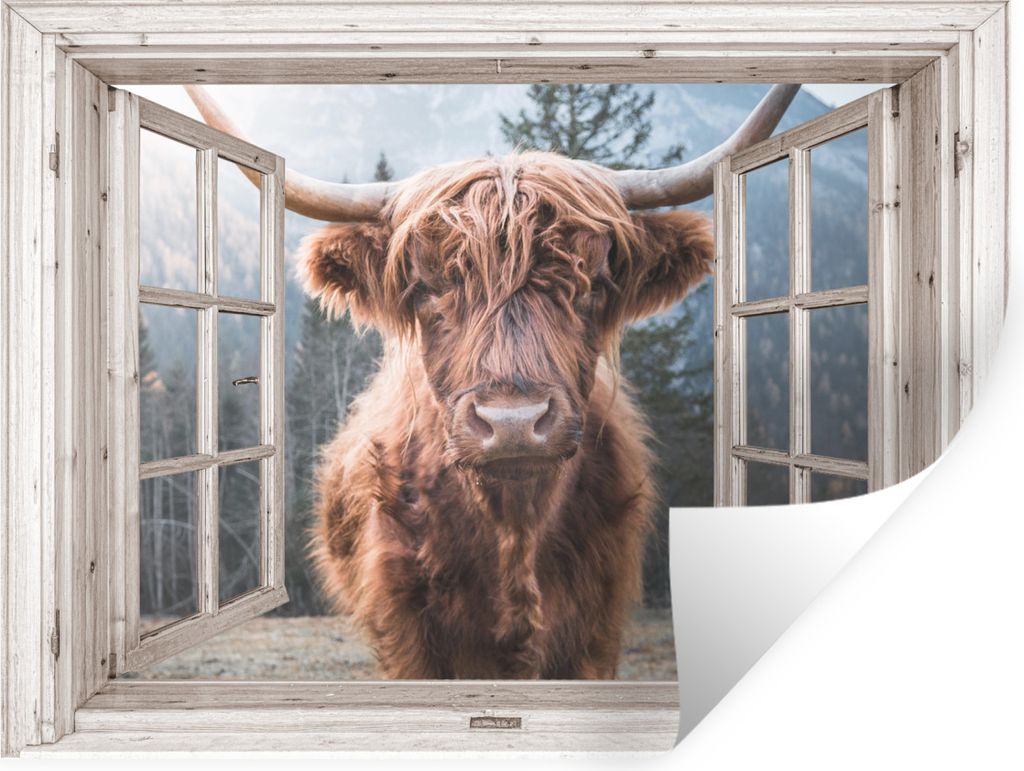 MuchoWow Wandtattoo Wandsticker Wandaufkleber Schottischer Highlander - Ansicht - Vista 40x30 cm Selbstklebend und Repositionierbar - Faltenfrei