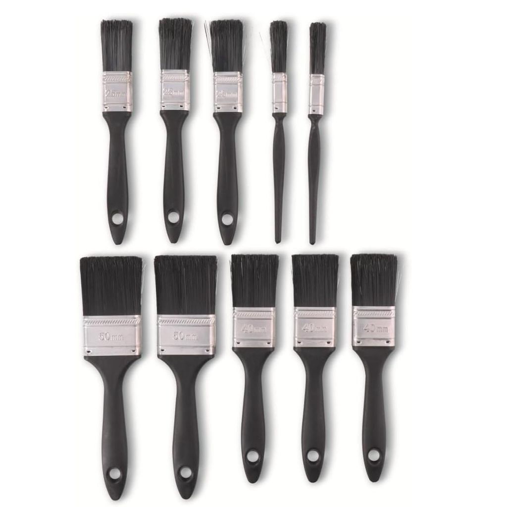Pinsel Set 10-tlg. Flachpinsel Schwarz Malerpinsel Lasurpinsel Set für Farbe Lack Lasur Heimwerker Renovierung Detail & Flächenarbeiten