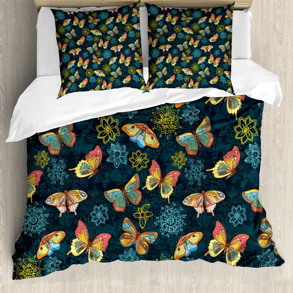 Set Letto ABAKUHAUS Botanico Farfalle e Fiori | Antiacaro 200x200