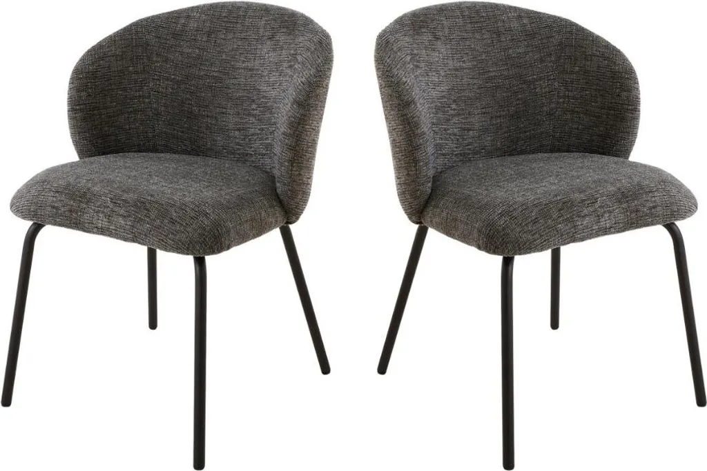 CALICOSY VESPER Lot de 2 Chaises en Tissu Chiné et Pieds en Métal Noir