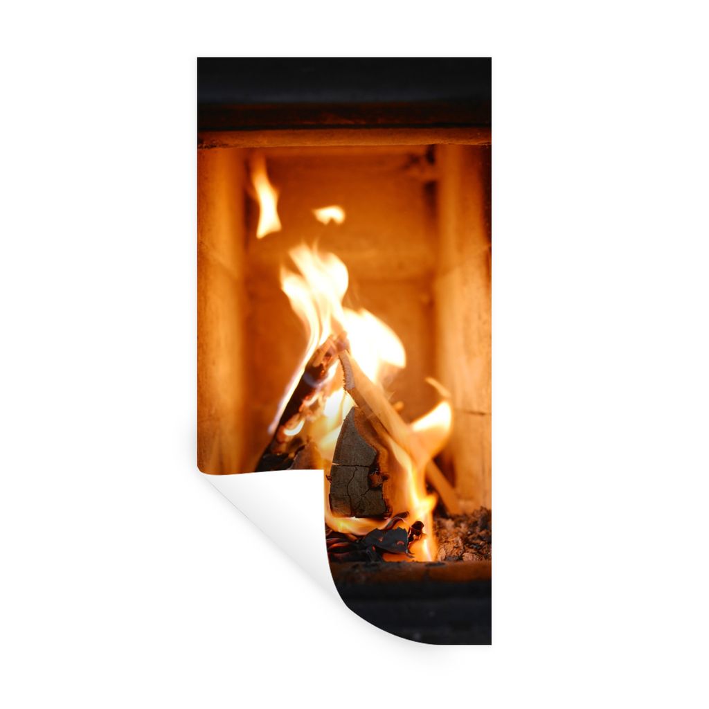 MuchoWow Wandtattoo Wandsticker Wandaufkleber Verbrennung von Holz in einem Kamin 40x80 cm Selbstklebend und Repositionierbar - Repositionierbar ...