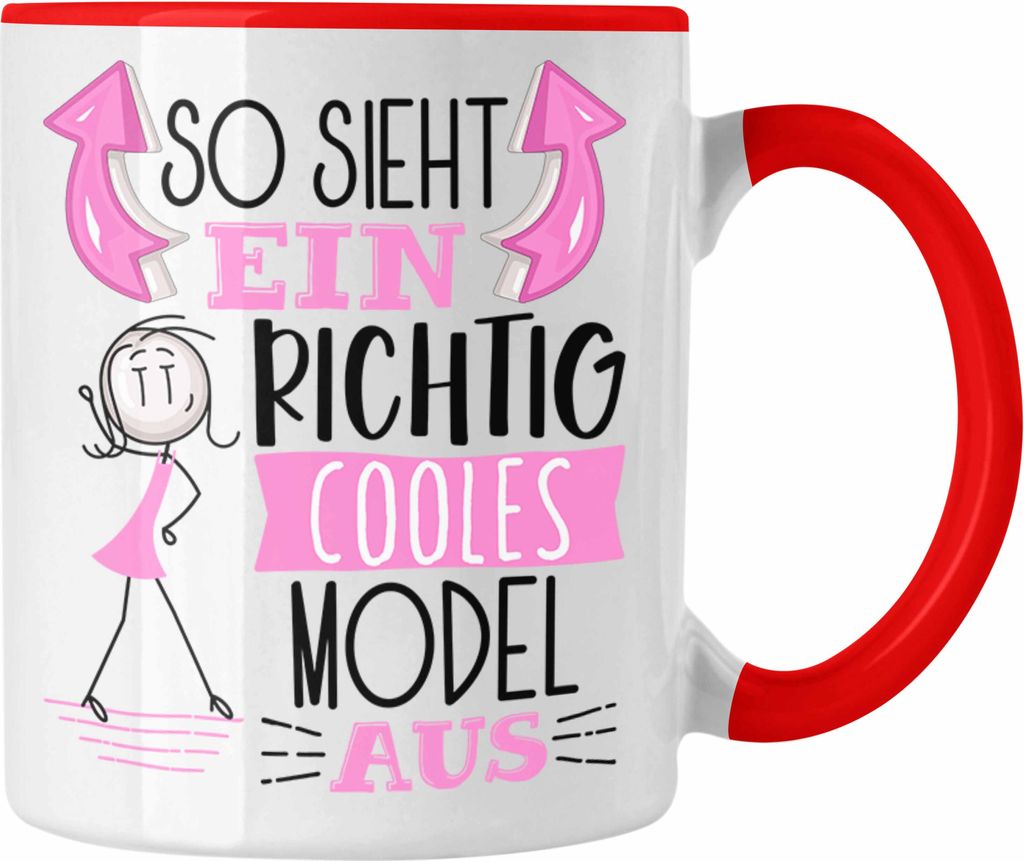 Trendation - Model Tasse Geschenk So Sieht Ein RIchtig Cooles Model Aus Geschenkidee Lustiger Spruch Geburtstag Becher Kaffeetasse (Rot)