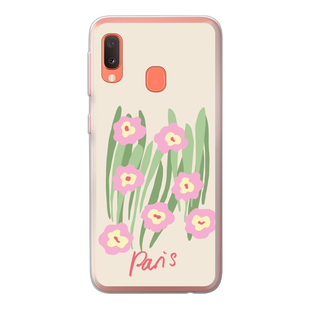 MuchoWow Handyhülle Schutzhülle Hülle für Samsung Galaxy A20e Blume - Rosa - Gras Silikon Softcase Handy Hülle - Abdeckung