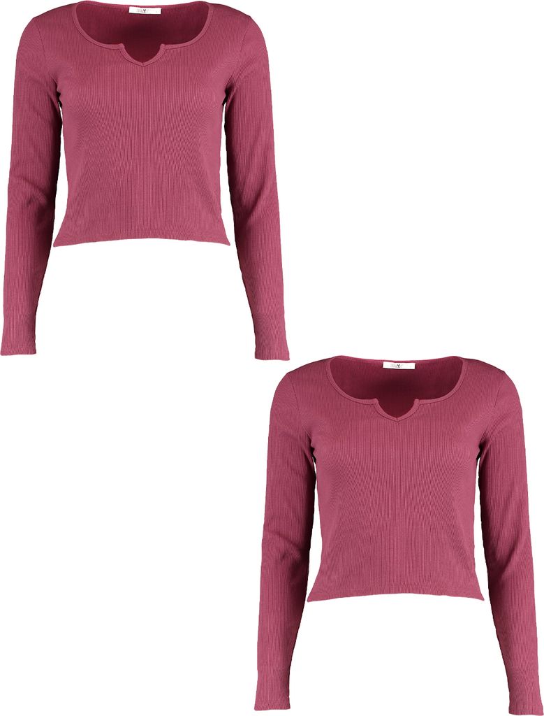 HaILYS Shirt 2er-Set Figurbetont Rippoptik Langarm Größe: XXL