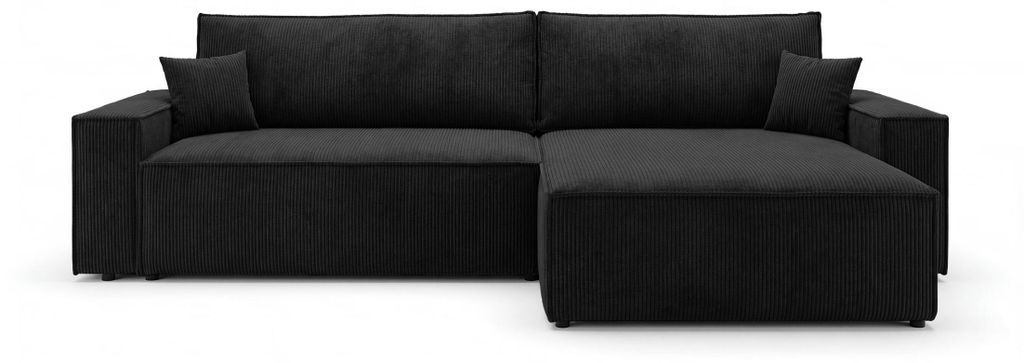 CORNERO Ecksofa mit schlaffunktion VIENNA rechts schwarz Cord Poso 135 - Schlaffunktion, Bettkasten