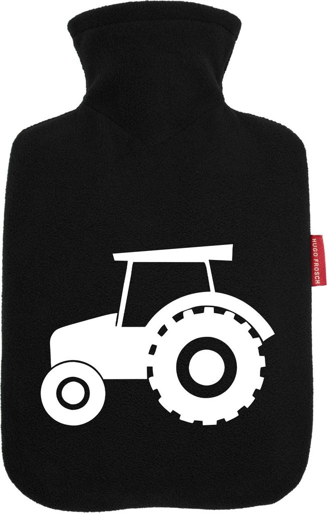 Huuraa Wärmflasche Trecker Traktor 1,8 Liter Black Classic Veloursbezug Bettflasche Geschenkidee