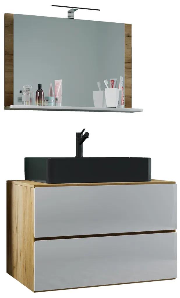VCM Lendas 80 cm Ensemble Meuble de Salle de Bain 3 Pièces Anthracite