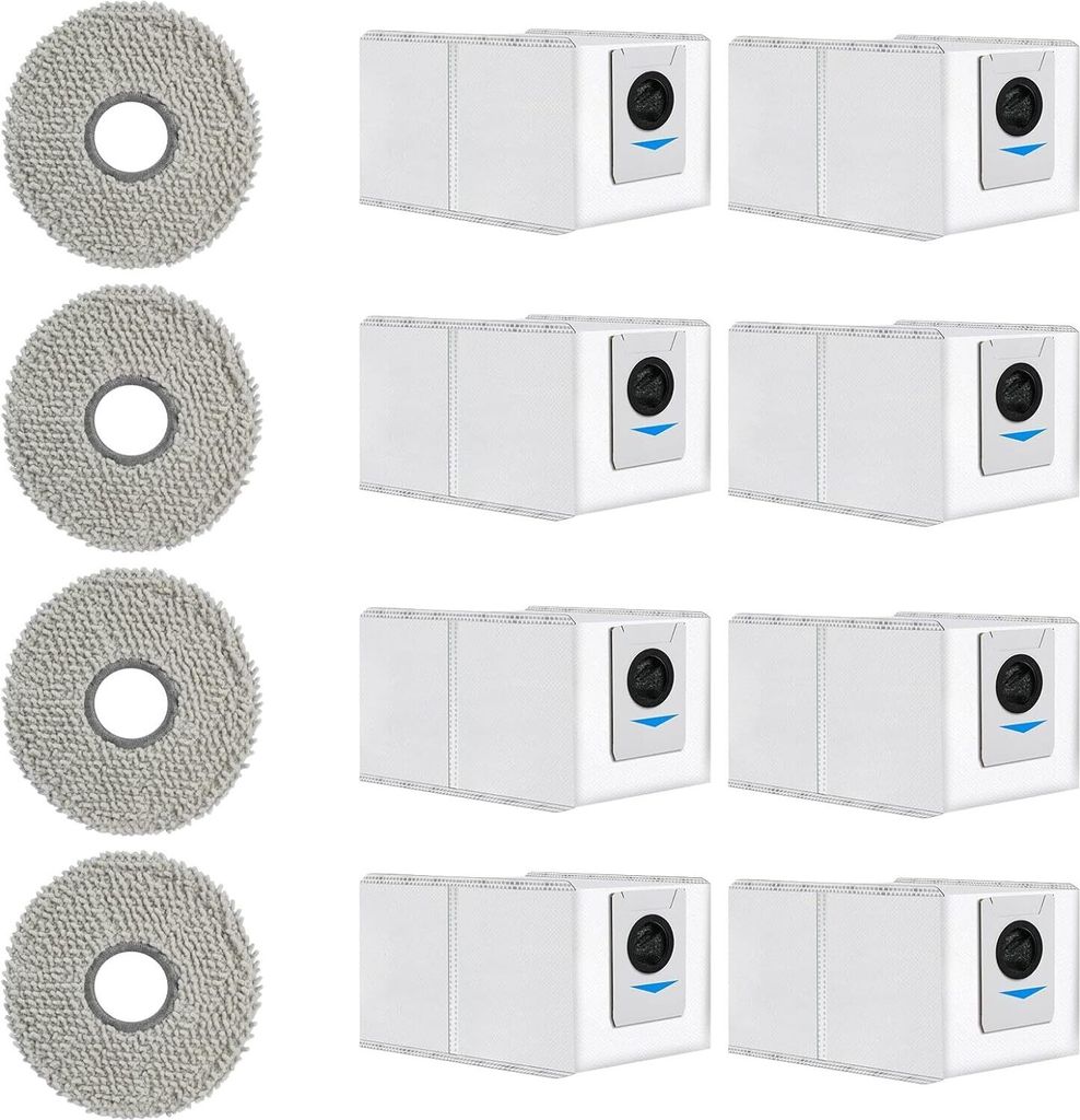 12 Stück Zubehörset für Ecovacs DEEBOT T30 Pro Omni / T30 Max, Ersatzteile - 8 Staubbeutel, 4 Mopp Wischpad Polster, Saugroboter Zubehör Kit St...