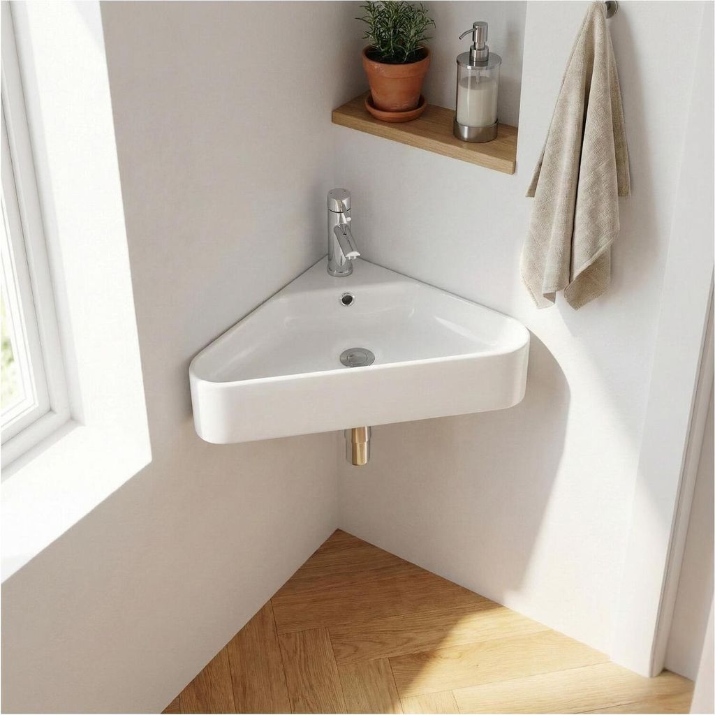 MARGAUX 42,5 cm weißes Eckwaschbecken aus Keramik zur Wandmontage