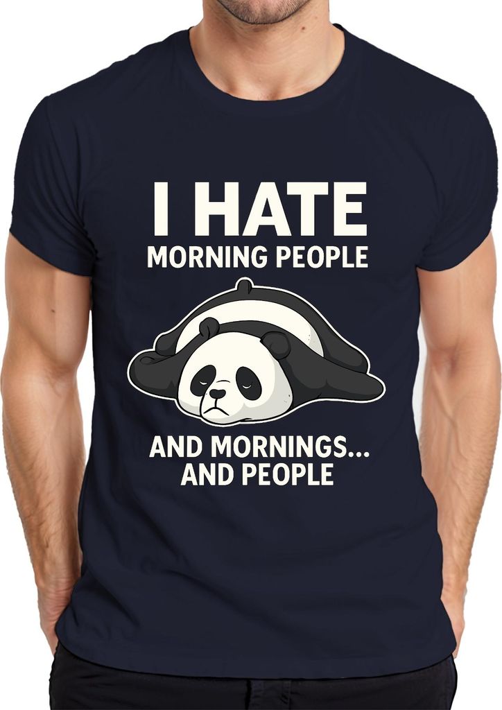 Ich hasse Morgenmenschen und Morgen Panda müde Geschenk Kaffee Herren T-Shirt, Navy, L