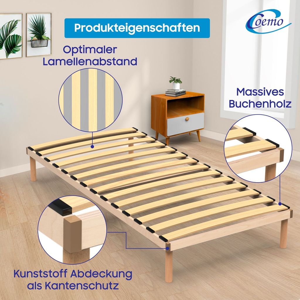 Bettgestell mit Lattenrost 'PYXIS' Massivholz Buche 70x200 Produktbild 2
