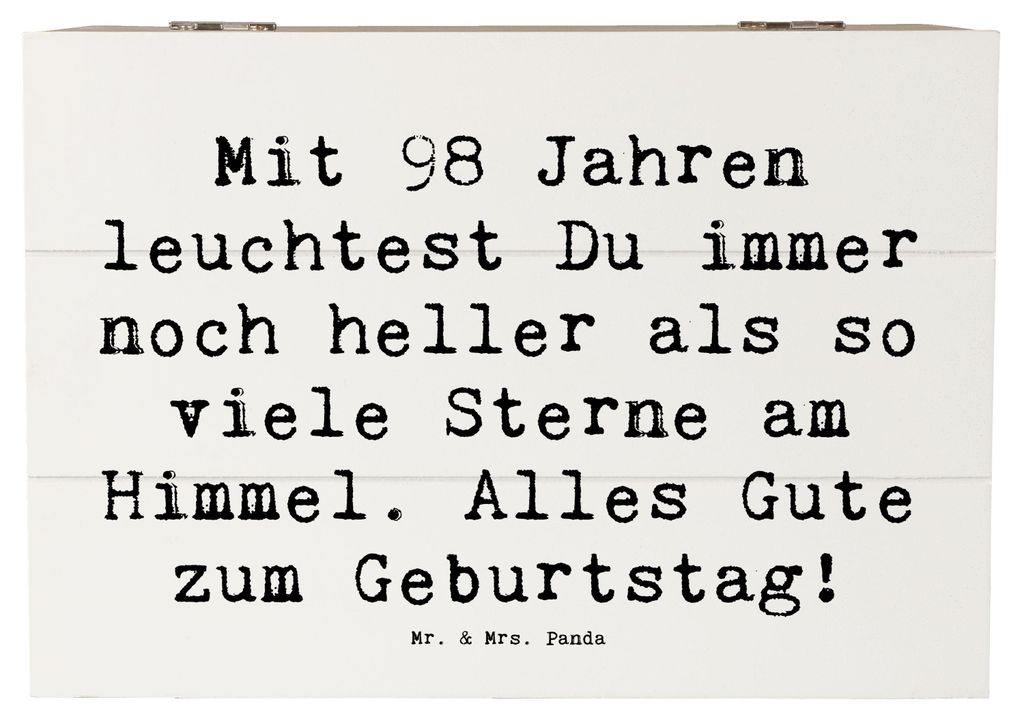 Mr. & Mrs. Panda Geschenkbox Spruch 98. Geburtstag Leuchten 22 x 15 cm - Weiß - Geschenk, Freude vermitteln, fotobox, Happy Birthday, Holzkiste mi...