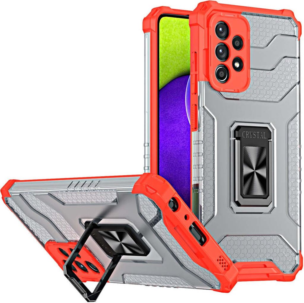 Crystal Ring Case gepanzerte Hybrid-Hülle + Magnethalterung Samsung Galaxy A72 4G rot
