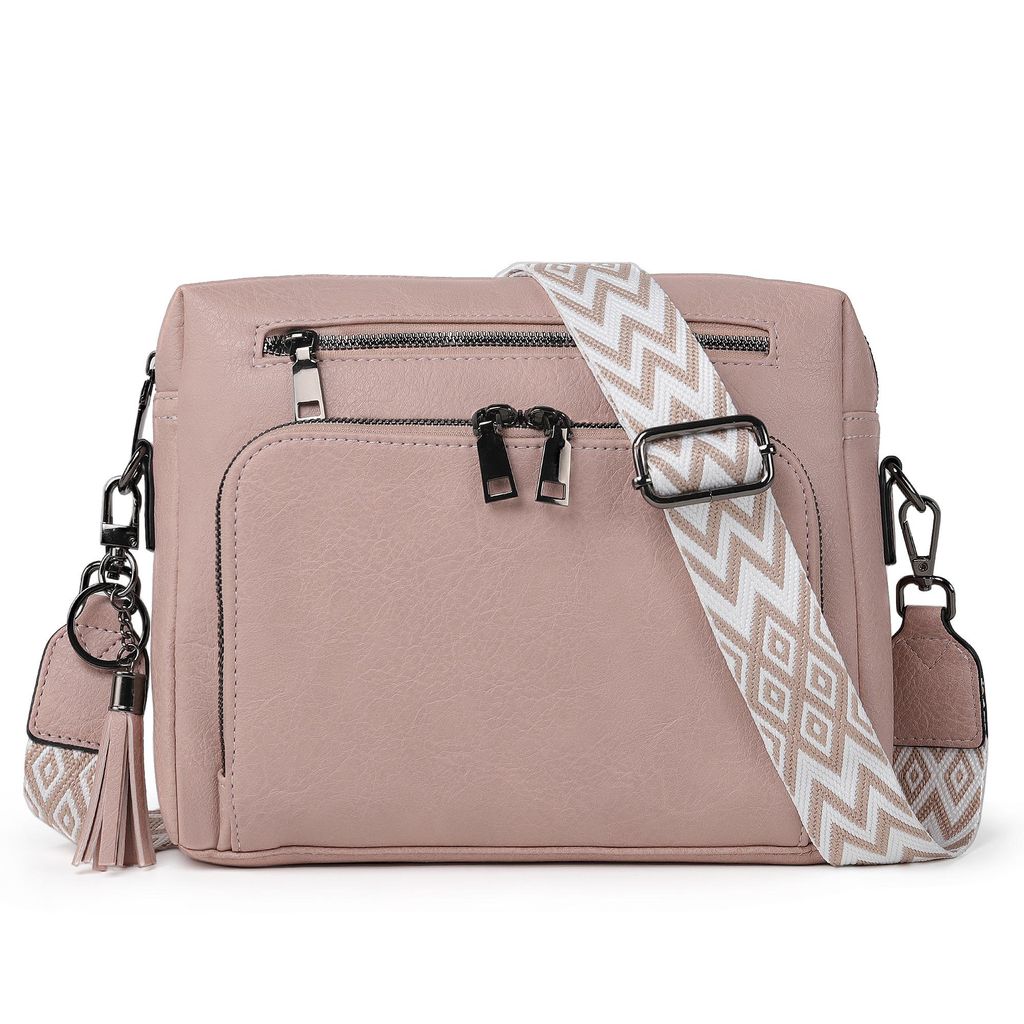 Schultertasche Damen Umhängetasche mit Verstellbar Abnehmbar Breiter Gurt Crossbody Bag Für Tägliches Arbeiten Verabredungen (Altrosa)